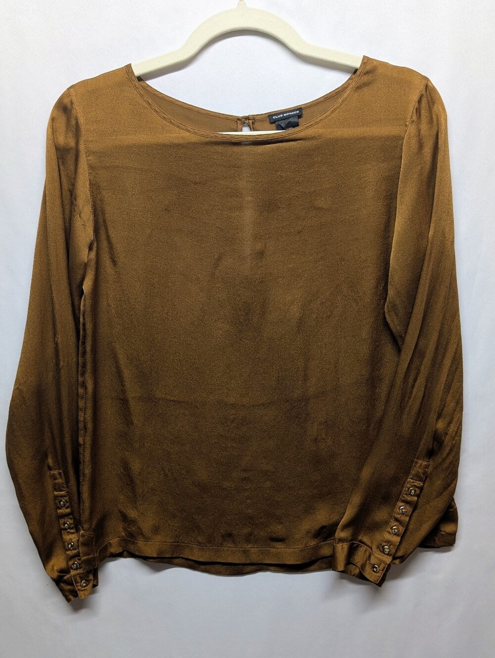 557-Club Monaco 💯 Silk Women's Long Sleeve Blouse - Brown